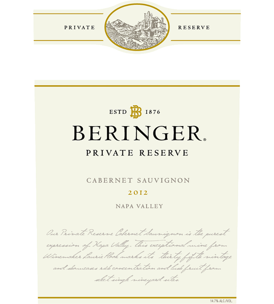 Beringer 2012 Private Reserve Cabernet Sauvignon Front Label
